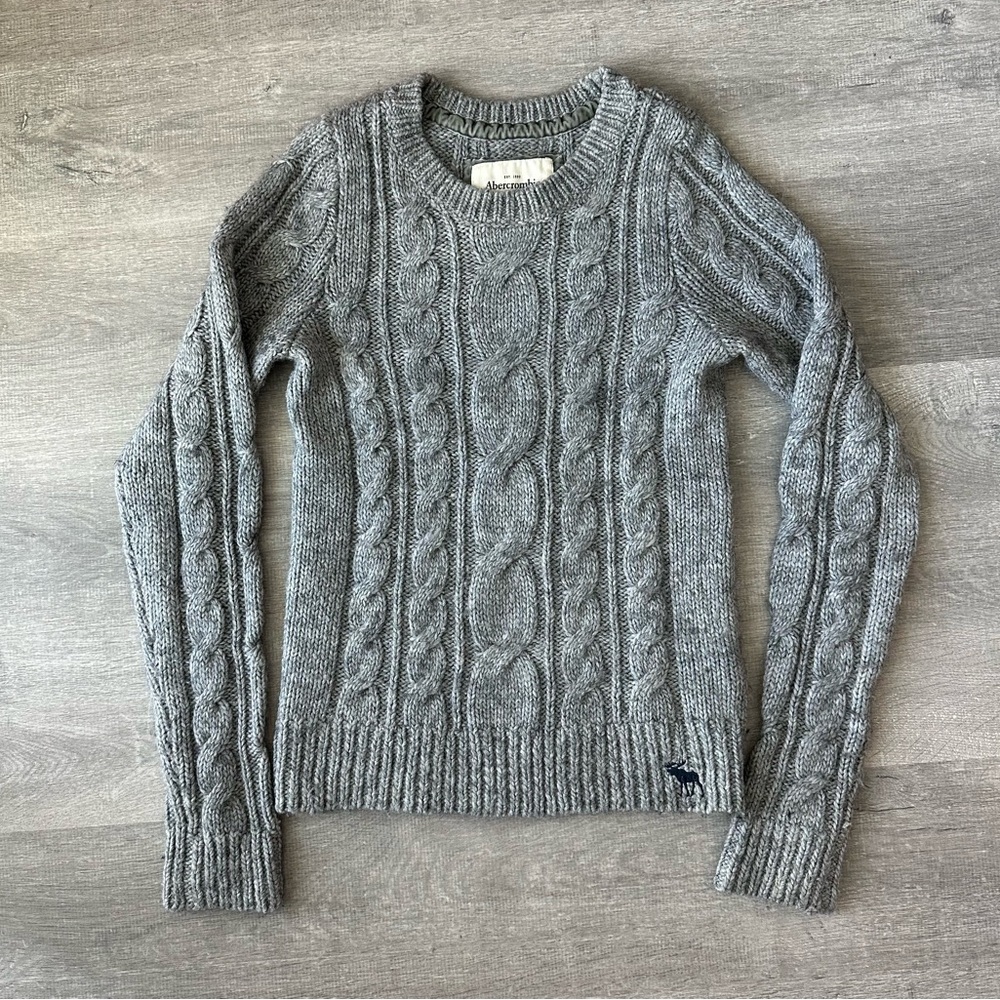 Vintage Abercrombie & Fitch Alpaca Wool Cable Knit Sweater Y2K Moose Logo